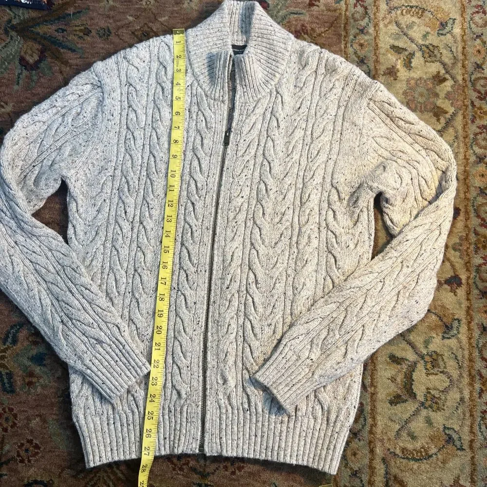 Banana Republic Wool Cable Knit Beige Speckled Zip Cardigan Men Small Fisherman